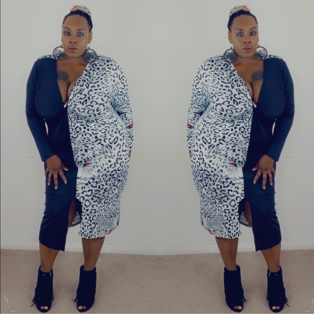 The “Black &White Leopard” Midi- PLUS SIZE